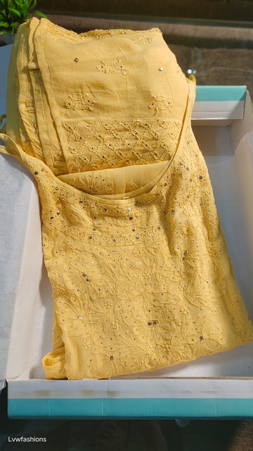 Tulip Premium Georgette Chikankari Mukaish Set