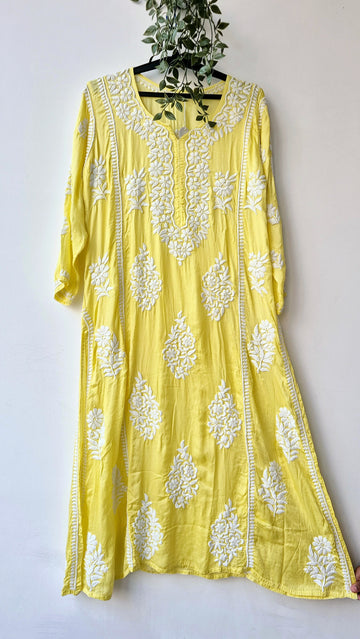 Fida Yellow Premium Silk Luxury Chikankari Aline Kurta
