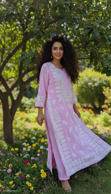 Shanaya Premium Georgette Chikankari Long Kurta Neck Daman Embroidery