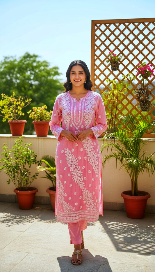 Feriha Flower Yellow Premium Silk Luxurious Look Chikankari Kurta