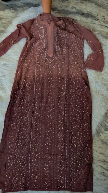 Noori Full Jaal Pearl Cutdana Chikankari Embroidery Long Luxurious kurta Pure Handcrafted