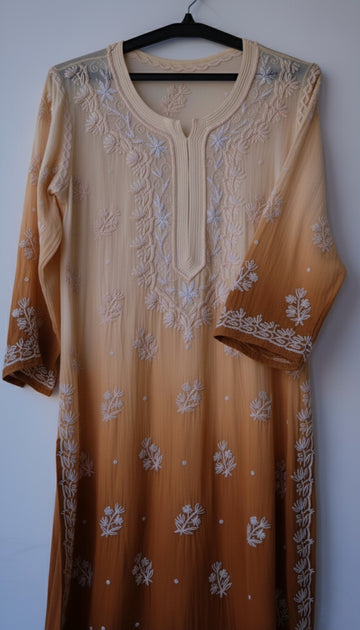 Hershey's kiss Ombre Beautiful Noori Premium Georgette Chikankari Kurta Cutdana Embroidery