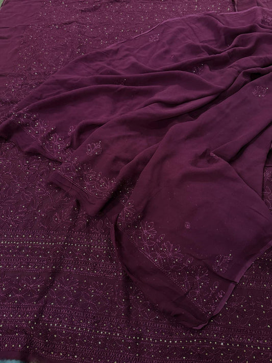 Blush Pink Premium Georgette Chikankari Unstitched Kurta Dupatta Set
