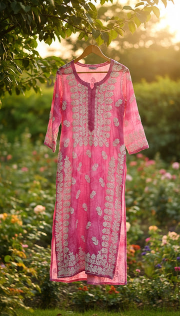 Lehariya pure Handcrafted Premium Georgette Chikankari Luxurious Long Kurta