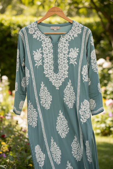 Sinopia Premium Silk Chikankari Long Aline Straight Kurta