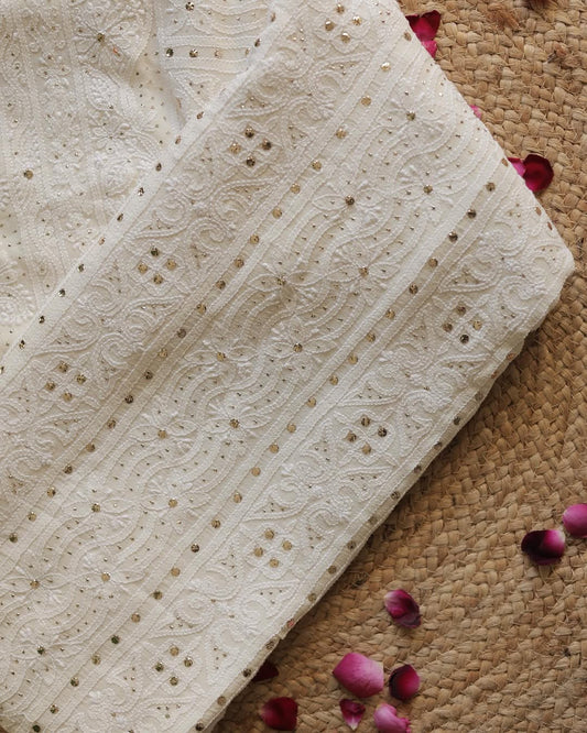 Fariha Super Luxurious Premium Georgette Chikankari Kamdani Kurta Dupatta Set Unstitched (Dyeable)