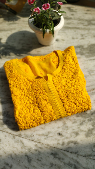 Luminara Yellow Premium Georgette Chikankari Luxurious Look kurta