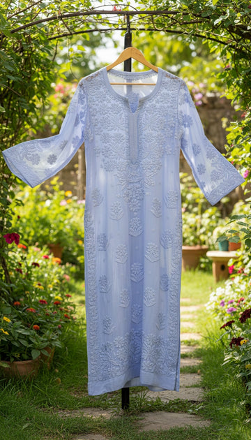 Pure Handcrafted Premium Georgette Chikankari Luxurious Long Kurta