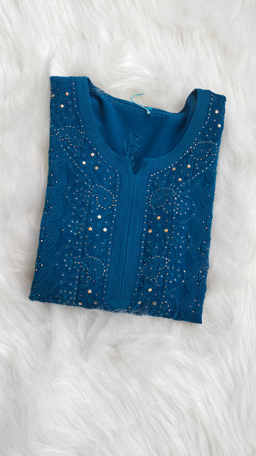 Falak Premium Georgette Chikankari And Mukaish Pure Handcrafted Kurta