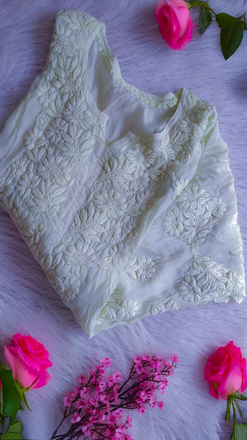 Ceil Premium Silk Chikankari Luxurious Look Long Kurta