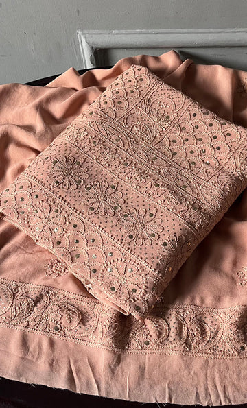 Roohi Pure handcrafted Chikankari and Mukaish Premium Georgette unstitched suit