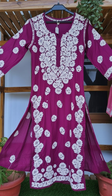 Tyrian Pure Handcrafted Premium Silk Chikankari Luxurious Long Kurta