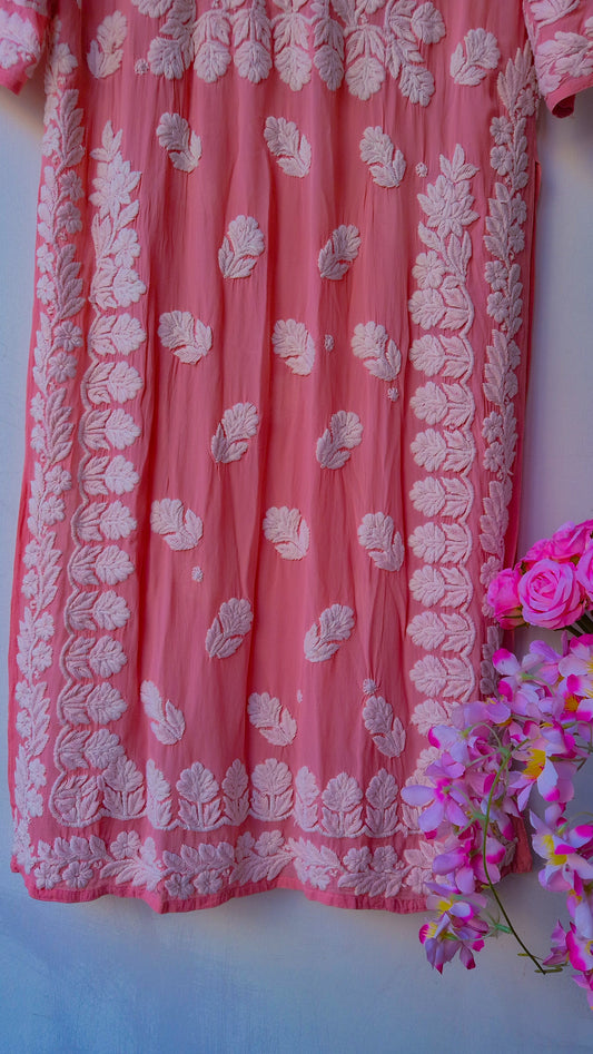 Deep Puce Premium Georgette Luxury Chikankari Long kurti