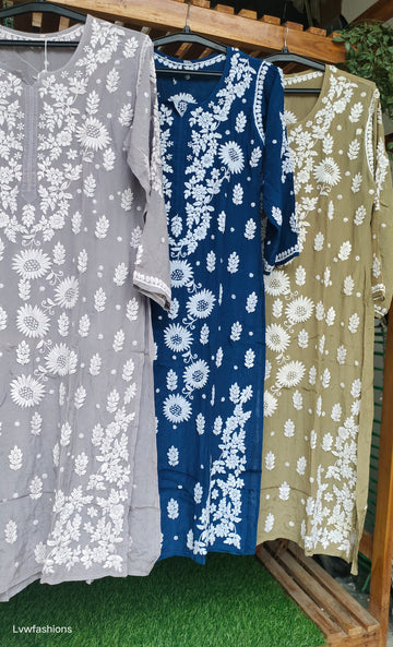 Plus Size Love Premium Silk Luxurious Look Chikankari Long Kurta