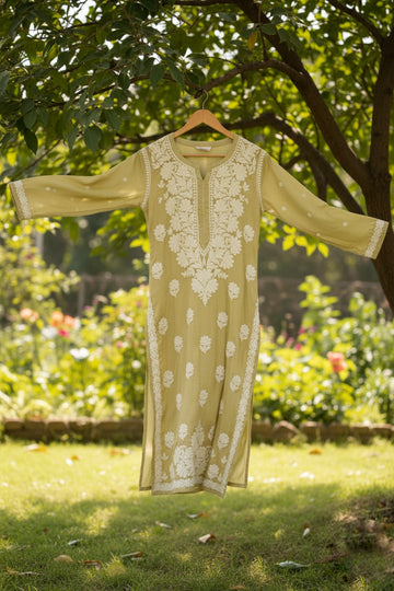 Shanaya Premium Chikankari Long Kurta Neck Daman Embroidery