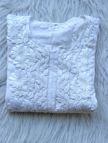 Plus Love Sofiya Luxurious Premium Modal Silk White Chikankari Embroidery Kurta