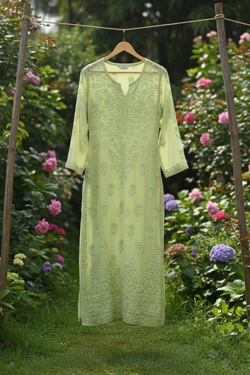 Pure Handcrafted Premium Georgette Chikankari Luxurious Long Kurta