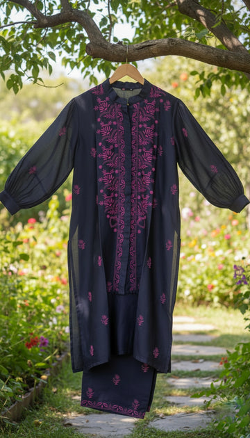 Nazneen Pure Chanderi silk Luxurious Pure Handcrafted Chikankari co-ord Set