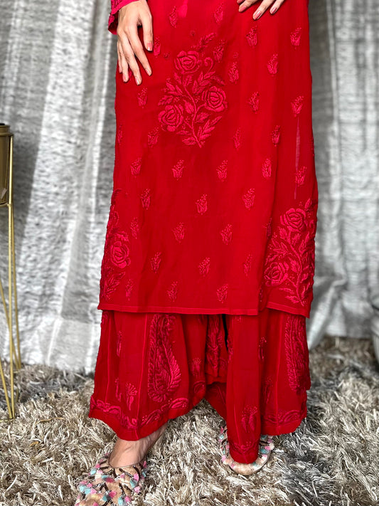 MOTIHAR Eid Edit Rose Embroidery Premium Georgette Sharara Set