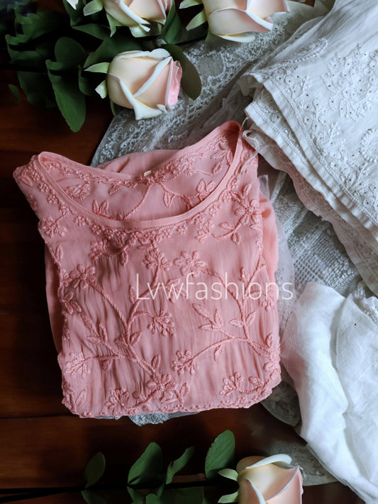 Elham Premium Georgette Frill Tunic Gharara Chikankari Set