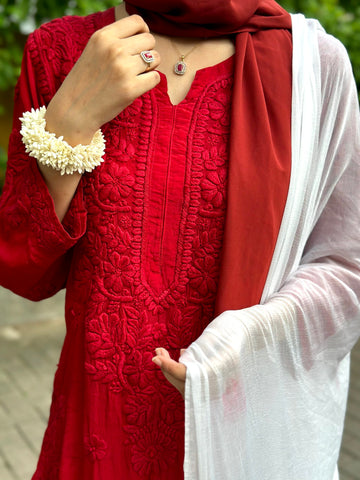 Sariya Premium Muslin Silk Soft Chikankari Kurta Set