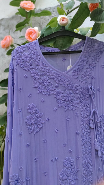 Duaa Lavender Love Luxurious Look Chikankari Angrakha