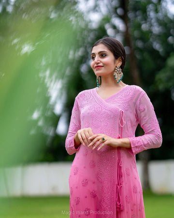 Premium Georgette Pinkish Ombre Angrkha