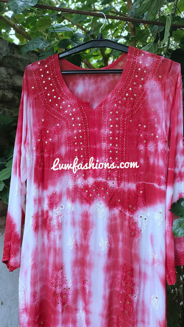 "Areeba" Long Premium Georgette Kurta With RESHAM Chikankari And Kamdani