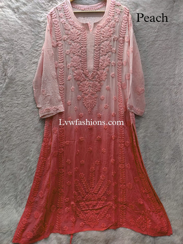 "Heer" In Beautiful Shades Premium Georgette panel Chikankari Kurtas With Slip