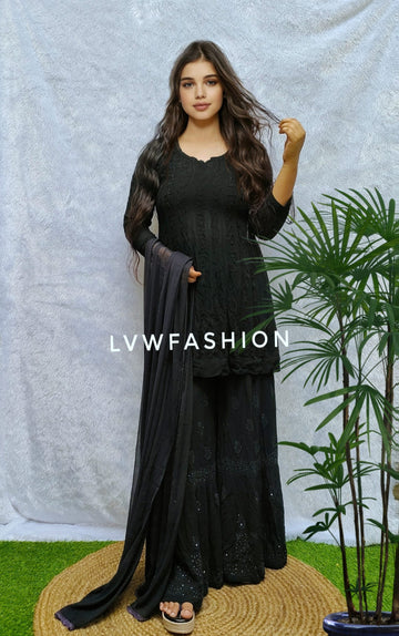 Black Beauty Gharara Tunic Anarkali Set 3 Piece