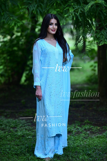 Sky Blue Premium Georgette 3 piece set Inner include