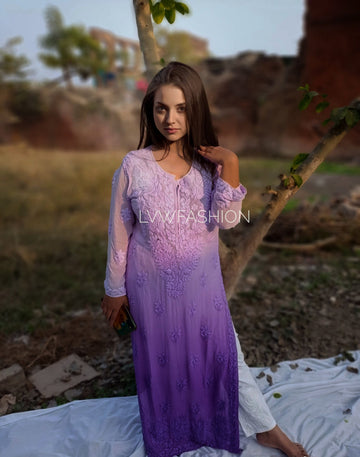 "Adaya" Premium Georgette Ombre Long Kurta With Slip