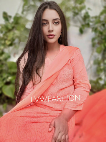 Beautiful Premium Georgette Peach Ombre 3 piece set