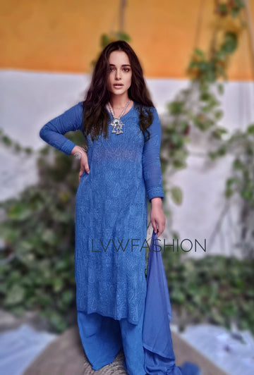 Premium Georgette Midnight Blue 3 Piece Set