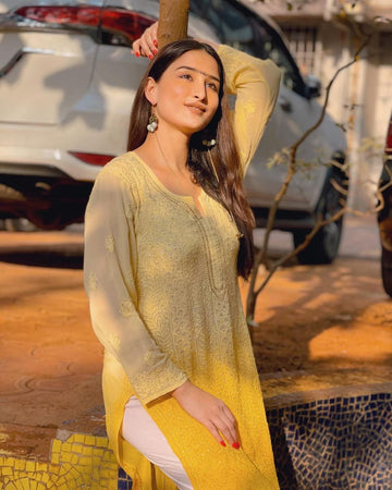 Celebrity Inspired Look Premium Georgette Yellowstone Ombre Kurta
