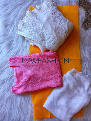 Premium Georgette Pinkish & White 3 piece set