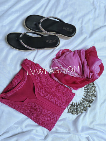 Meer Kurta Duptaa Set With Pure Chikankari Embroidery With Slik Slip