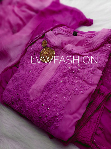 Beautiful Deep Purple Premium Georgette 3 piece set