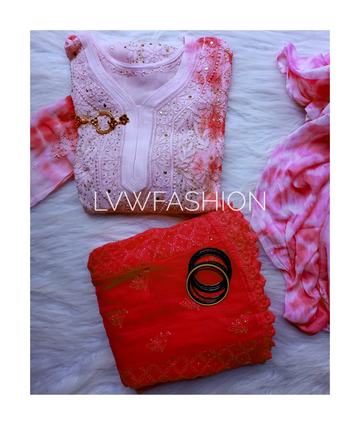 Premium Georgette 3 piece set Orange Tie Dye