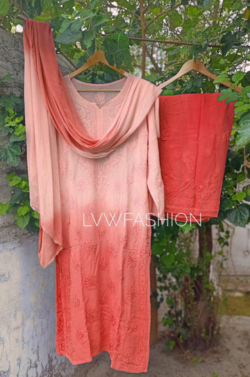 Peach Beauty Premium Georgette 3 Piece Resham Set