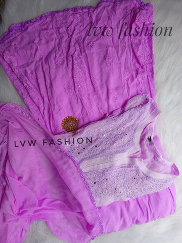 Premium Lilac Georgette 3 Piece Set With Inner