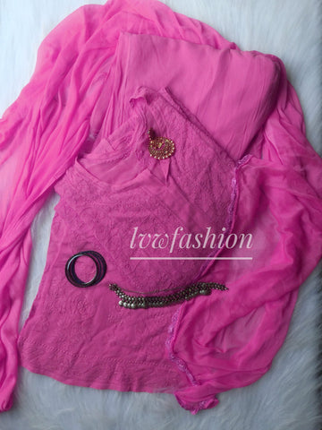 Beautiful Hot Pink Premium Georgette 3 Piece set