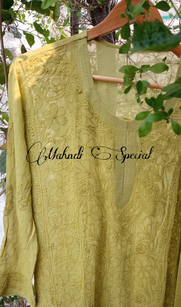 Beautiful Mehndi Green Chikankari Premium Kurta