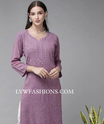 Mauve Premium Georgette Kurta 
Chikankari embroidery