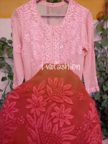 Peach Ombre Dyed Long With Lining Premium Georgette