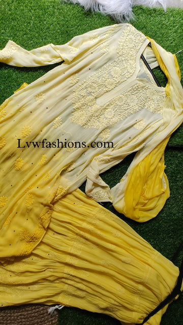 Mango Yellow Plus Love Gharara Set Premium Georgette 3 Piece