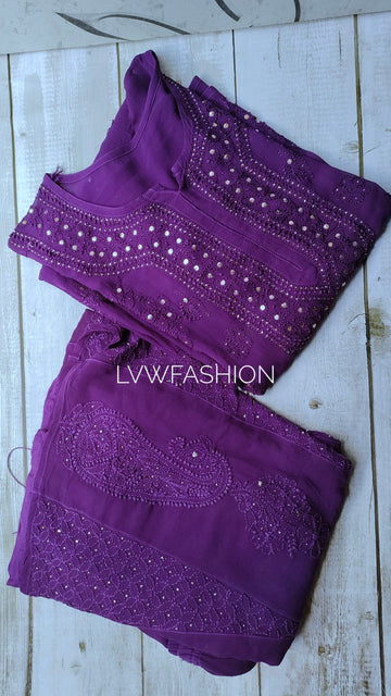 Purple Premium Georgette Kurta Set Resham & Kamdani