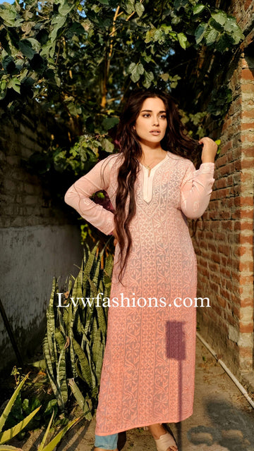 Beautiful Resham Embroidery Long Kurta With Silk Long Slip (Inner)