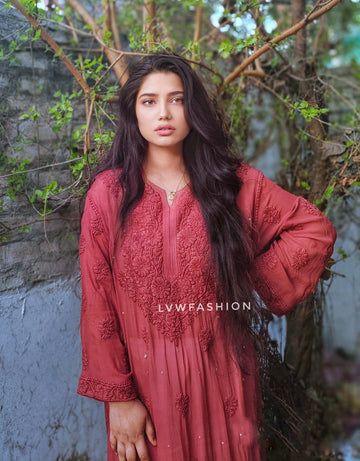 Hershey Kiss Brownies Premium Georgette Long Chikankari Kurta (Oversized ❤️)
