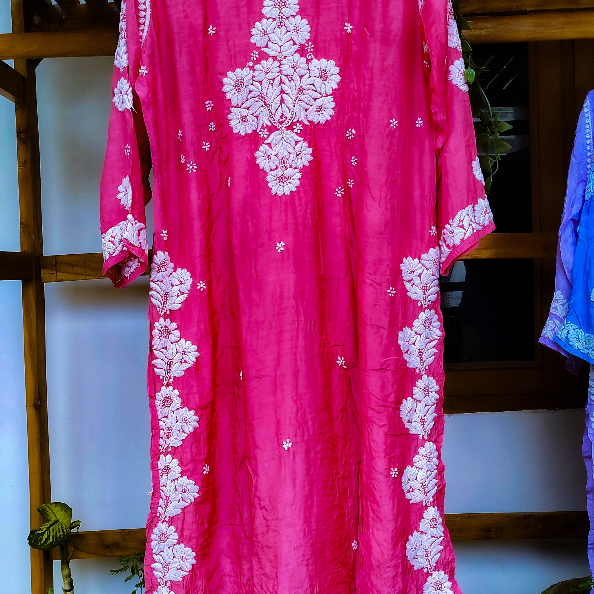 Adaya Premium Silk Chatak Chikankari  Long Kurta (Back Embroidery Specially)